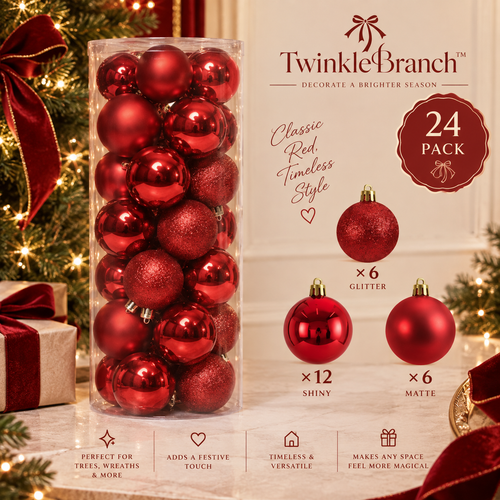 ❤️ TwinkleBranch™ Classic Red Ornament Set — 24 Pack